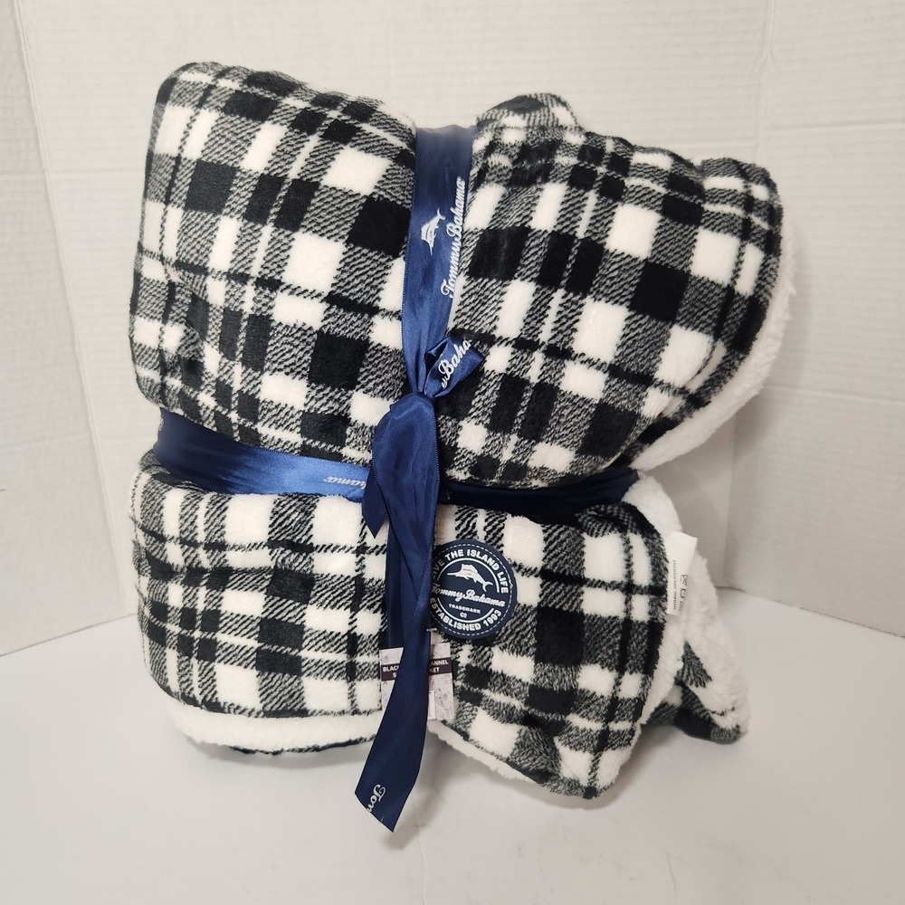 Tommy Bahama Plaid and Sherpa Throw Blanket NWT